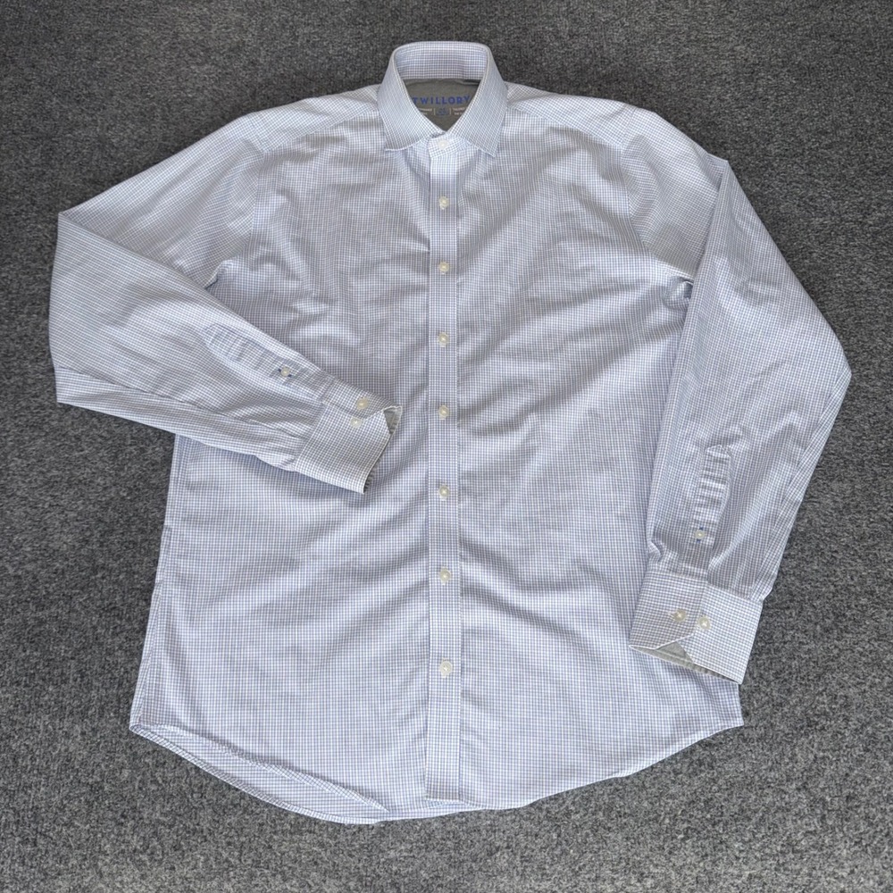 Twillory Performance Dress Shirt Mens‎ 15.5 34-35 Tailored Fit Blue Micro Check
